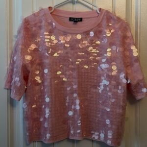 J. Crew Pink Sequin Short Sleeve Sweater